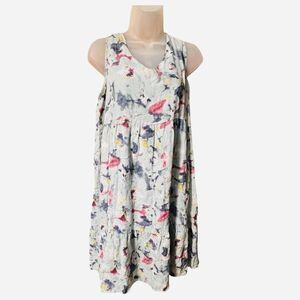 Bellambra Made in Italy Blue Watercolor Floral Tiered 100% Linen Dress Sz Small